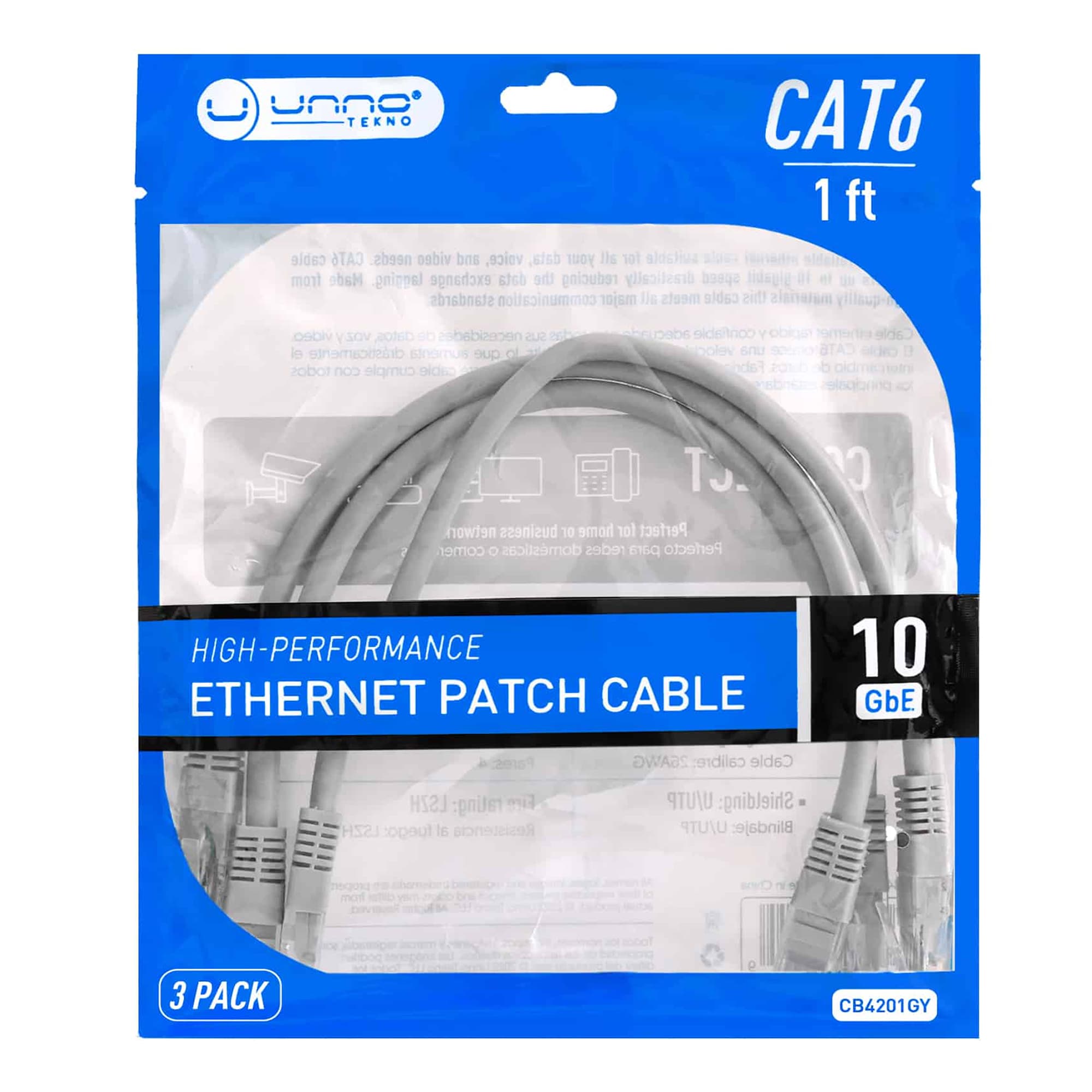 Cable De Conexión Ethernet CAT6 Unno CB4301GY 1FT Pack x3 - 4