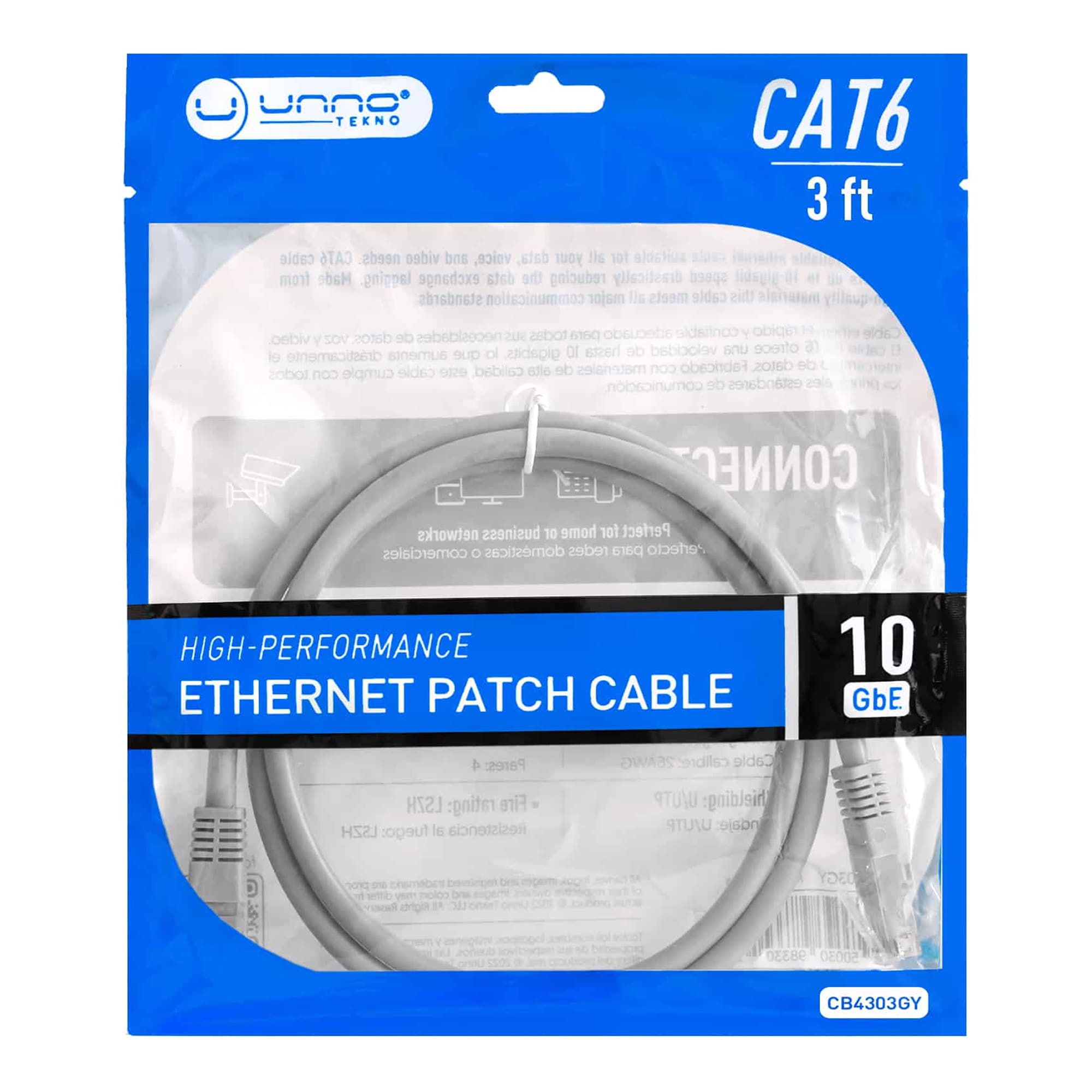 Cable De Conexión Ethernet CAT6 Unno CB4303GY 3FT - 4