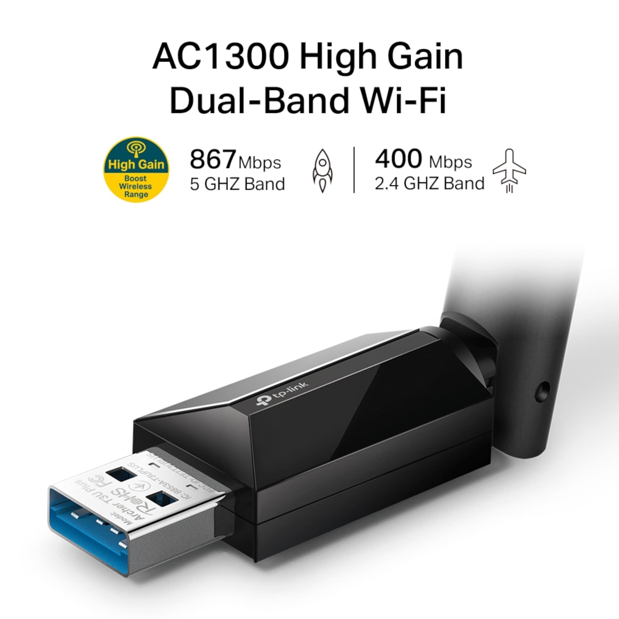 Adaptador de Red Tp-Link Usb Archer T3u Plus Dual Band Ac1300 - 3