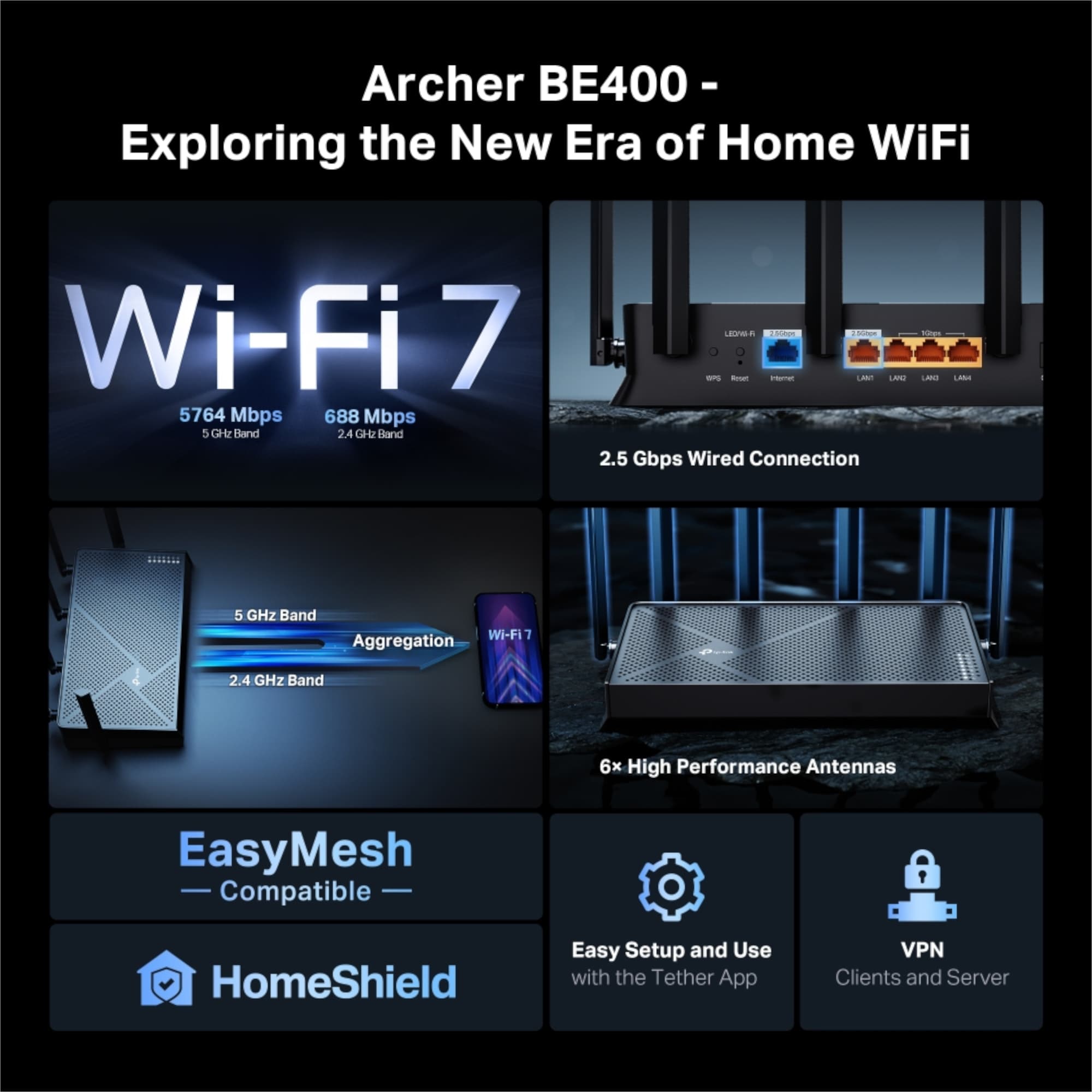 Router Inalámbrico Tp-Link Archer Be400 Doble Banda Wi-Fi 7 Be6500 - 4
