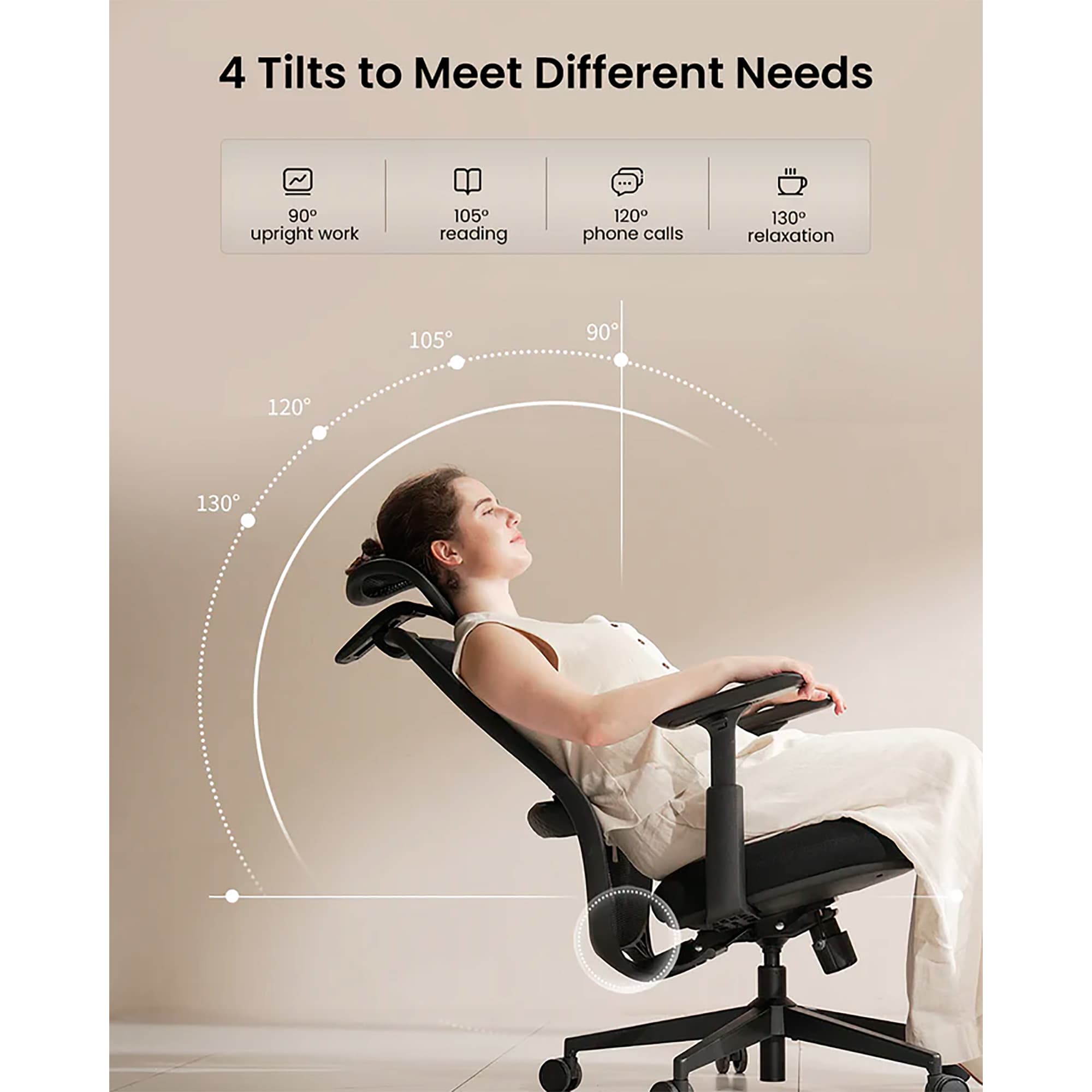 Silla de Escritorio Ergonómica Ajustable 360°/130° ProtoArc Ec200 - 3