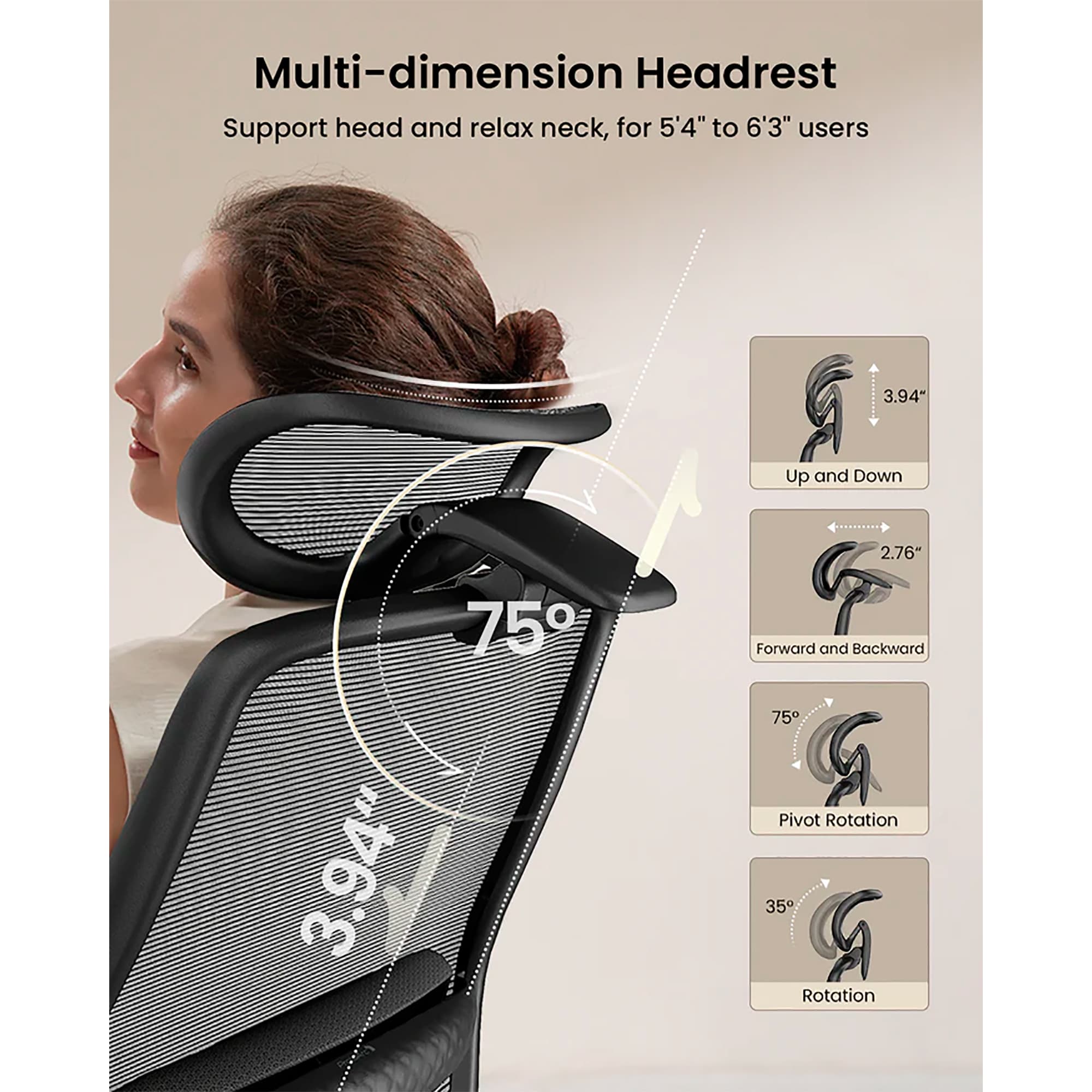 Silla de Escritorio Ergonómica Ajustable 360°/130° ProtoArc Ec200 - 4