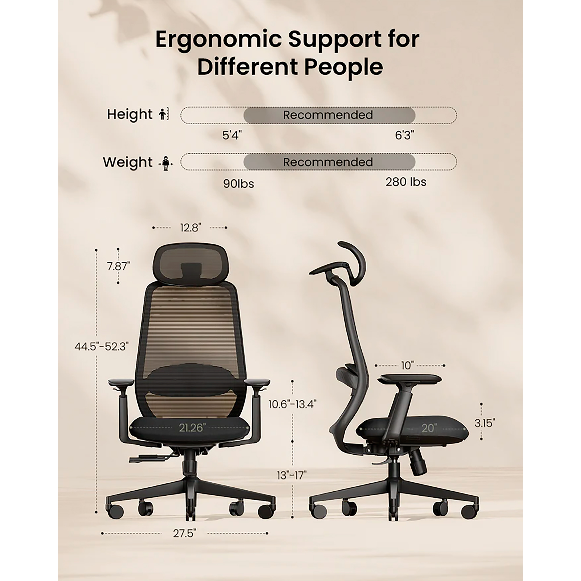 Silla de Escritorio Ergonómica Ajustable 360°/130° ProtoArc Ec200 - 9