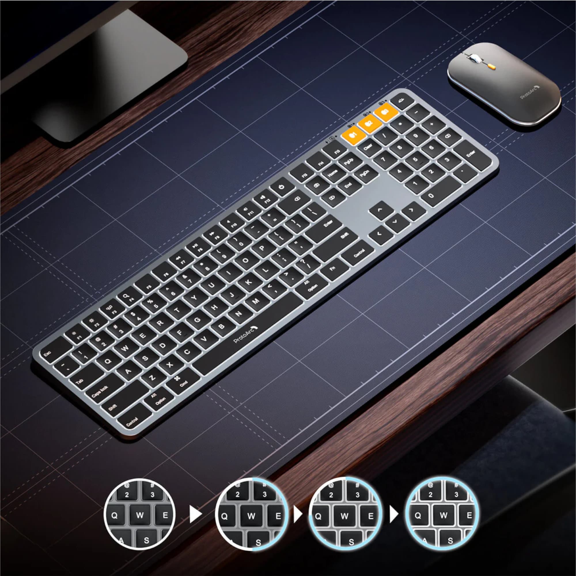 Combo Mouse y Teclado Retroiluminado Bluetooth ProtoArc Km100-a - 3