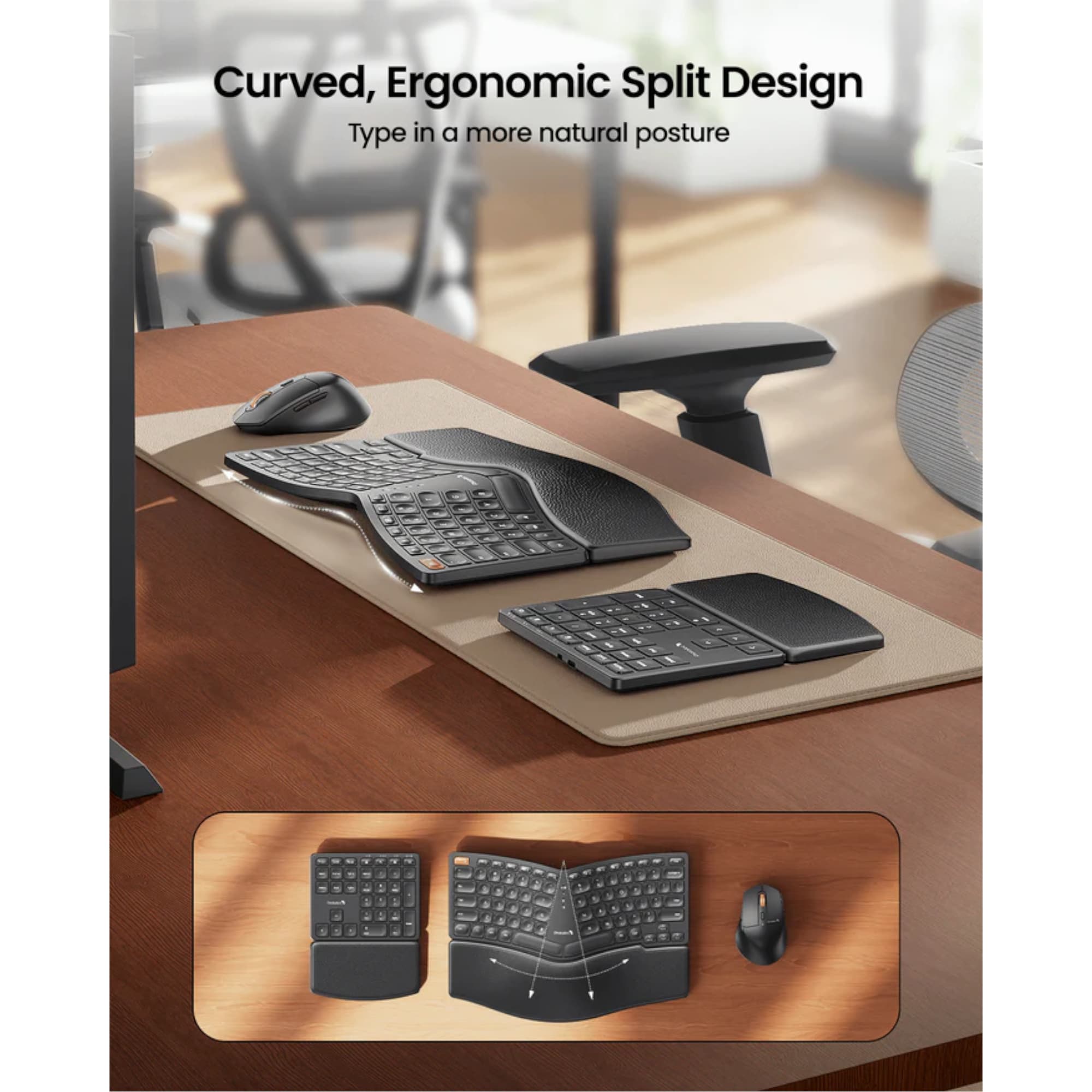 Combo Mouse y Teclado Español Ergonómico Inalámbrico 3en1 ProtoArc Ekm04 - 3