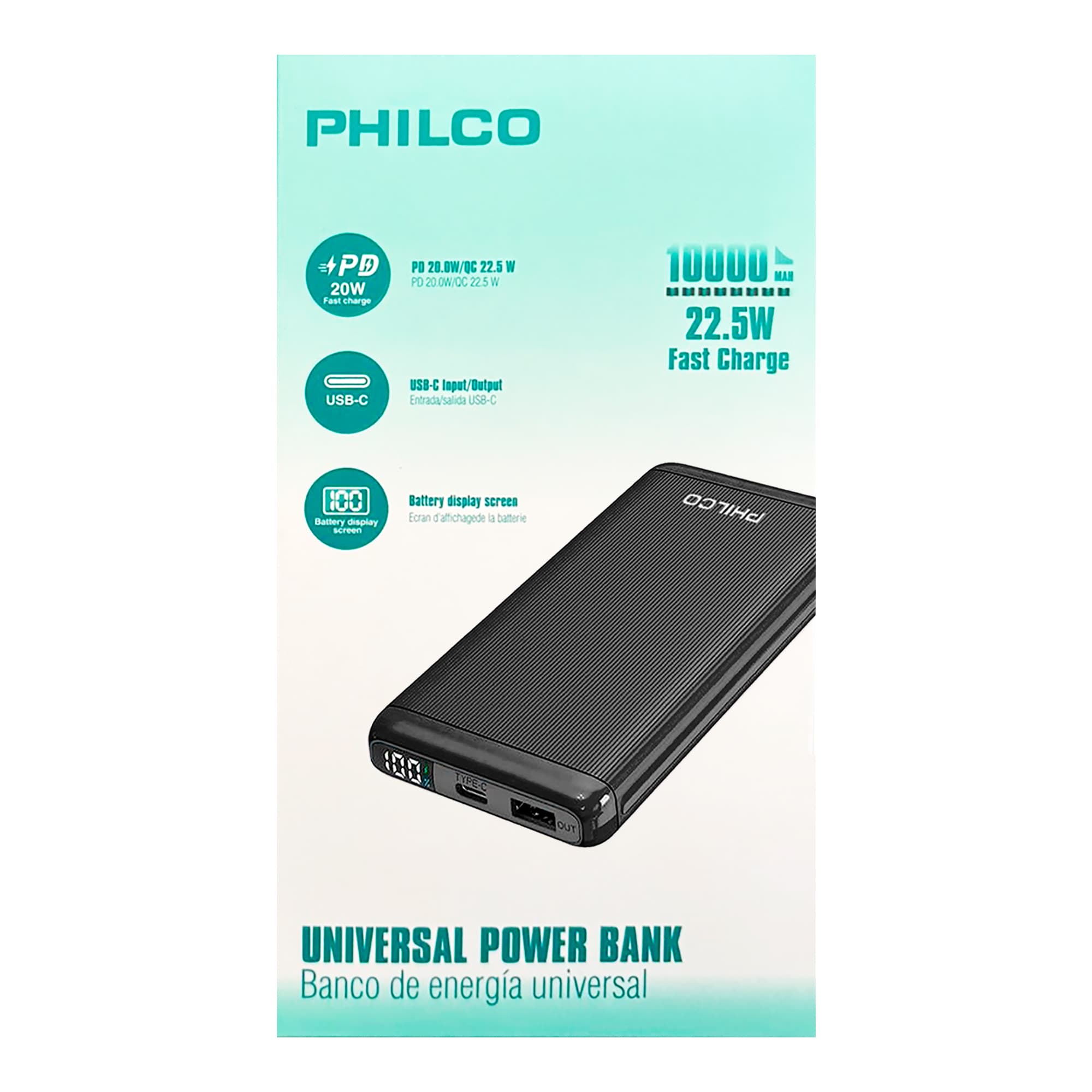 Powerbank Philco 10000mah 1 Usb C / 1 Usb A - 2