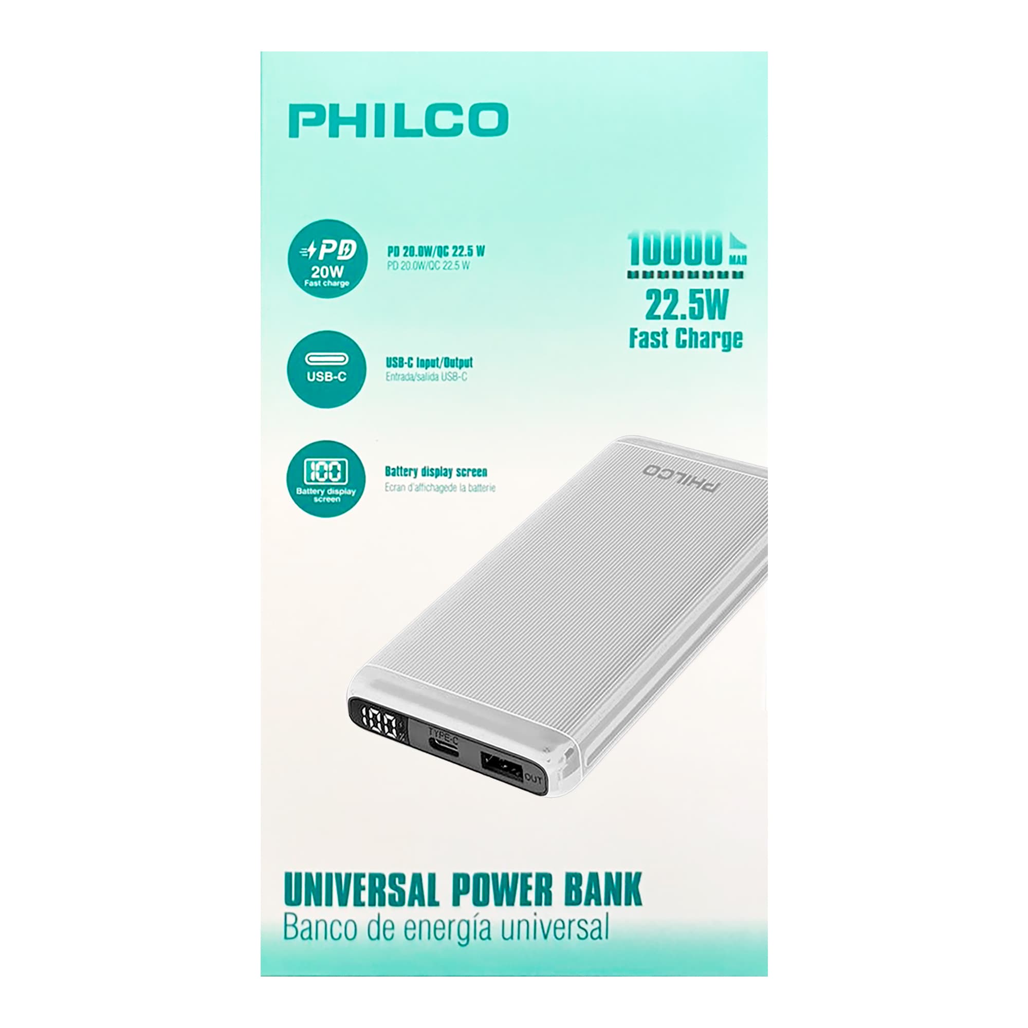 Powerbank Philco 10000mah 1 Usb C / 1 Usb A - 2