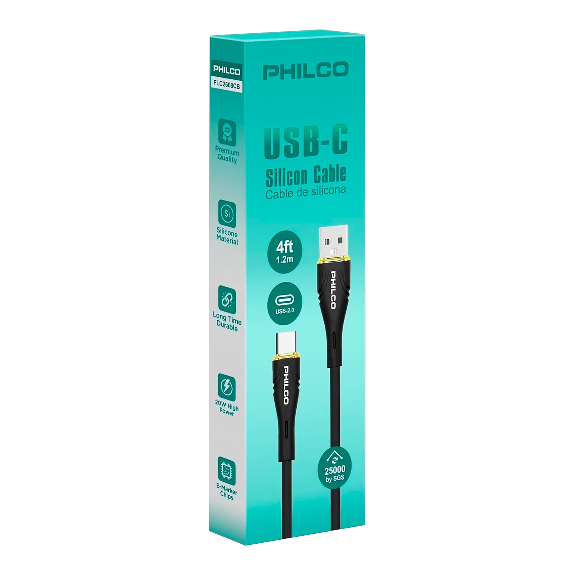 Cable Usb C - Usb A Philco 20w 480mbps 1,2m - 2