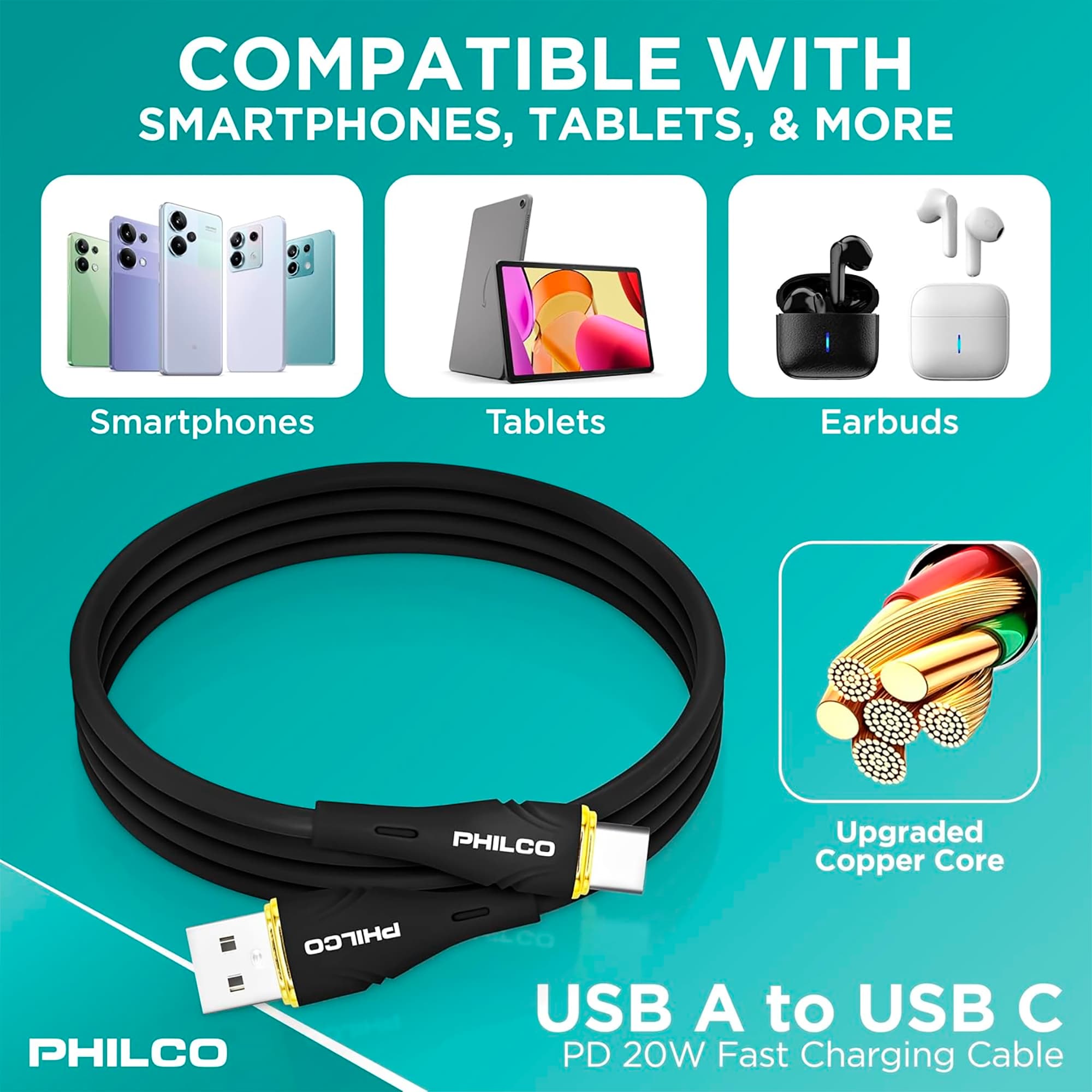 Cable Usb C - Usb A Philco 20w 480mbps 1,2m - 3