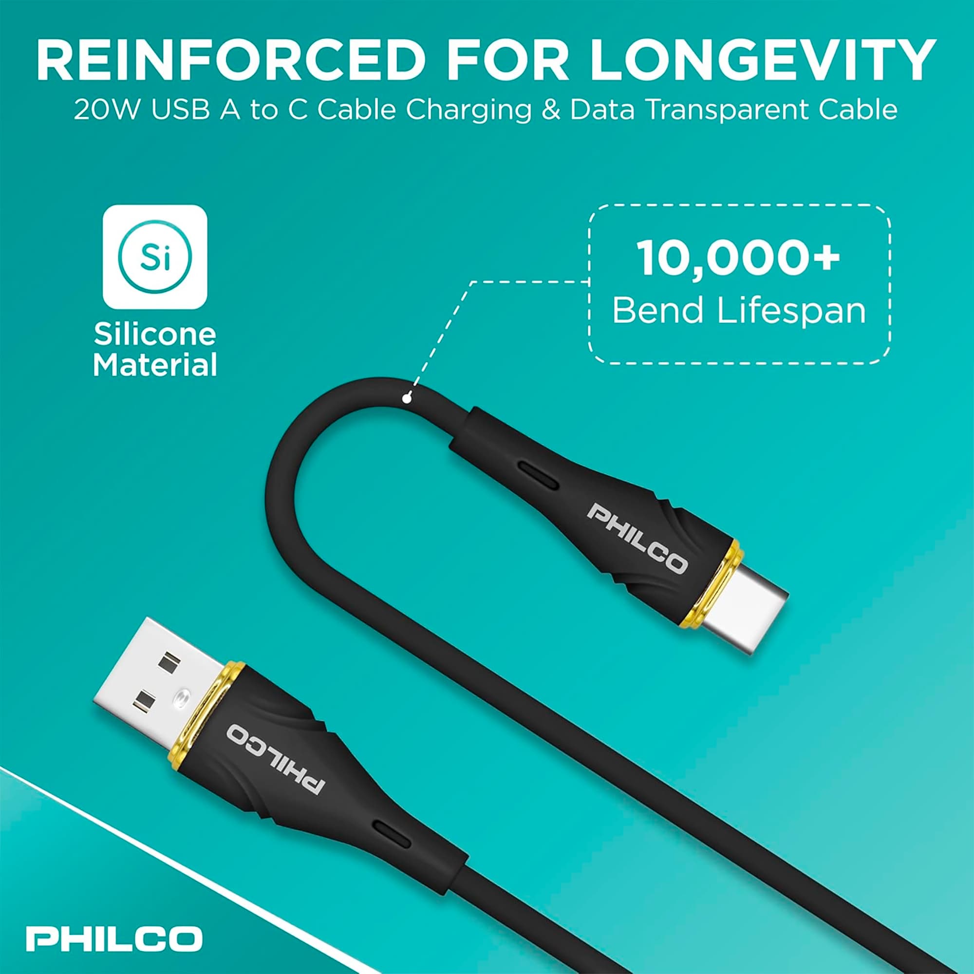 Cable Usb C - Usb A Philco 20w 480mbps 1,2m - 6