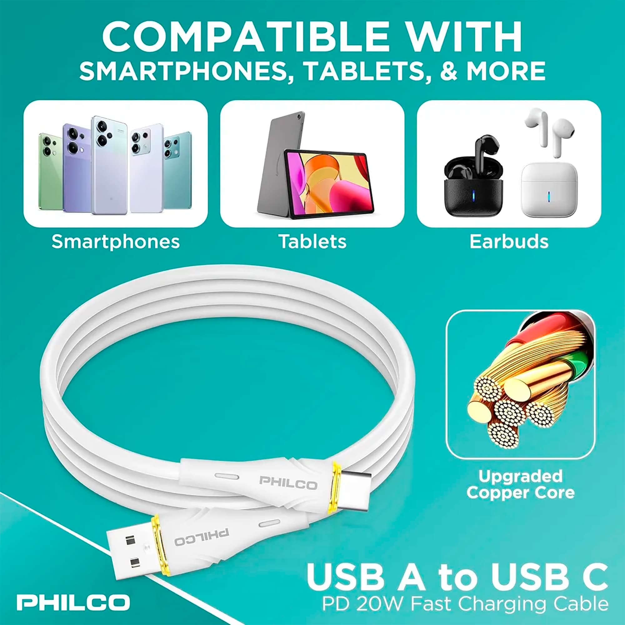 Cable Usb C - Usb A Philco 20w 480mbps 1,2m - 3
