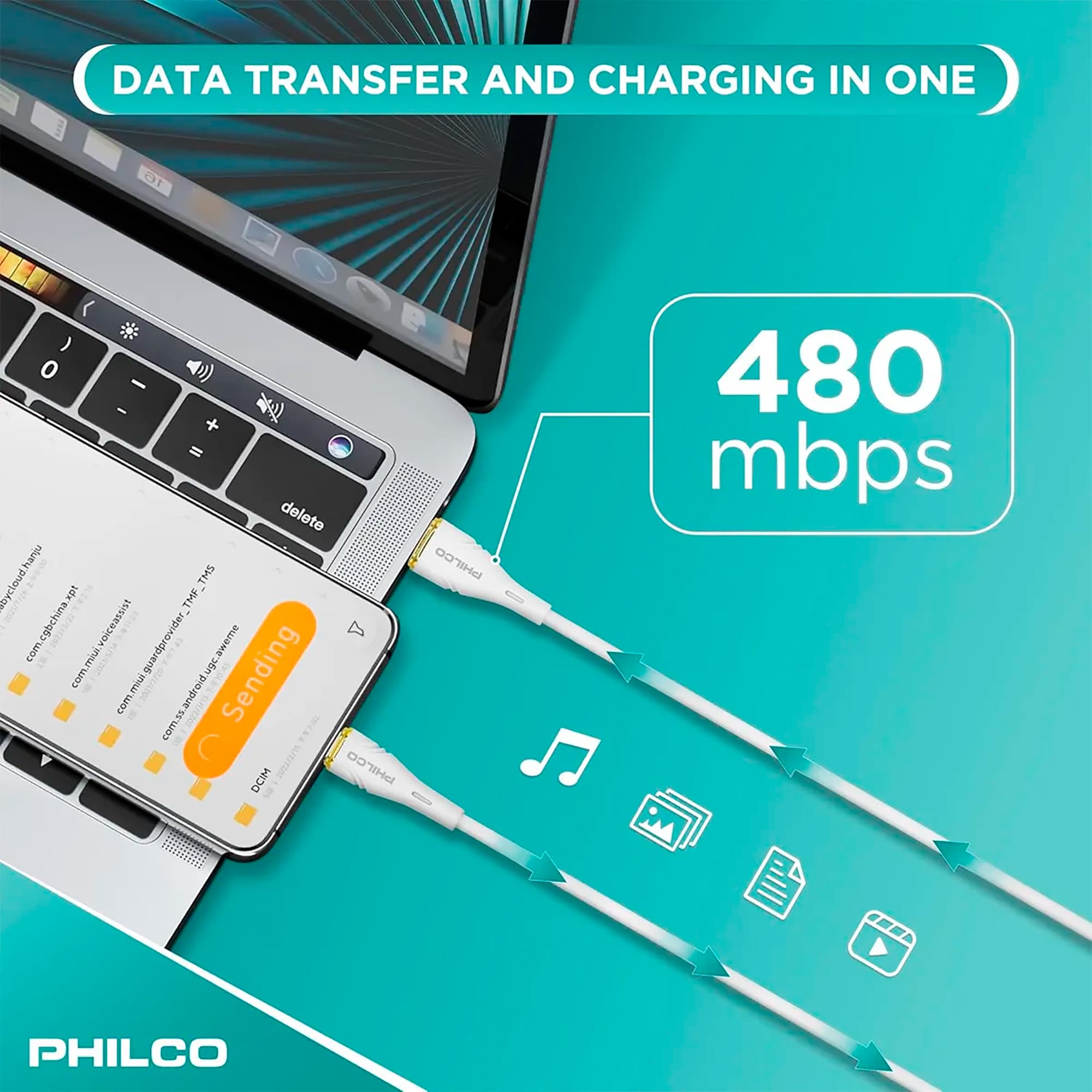 Cable Usb C - Usb A Philco 20w 480mbps 1,2m - 5