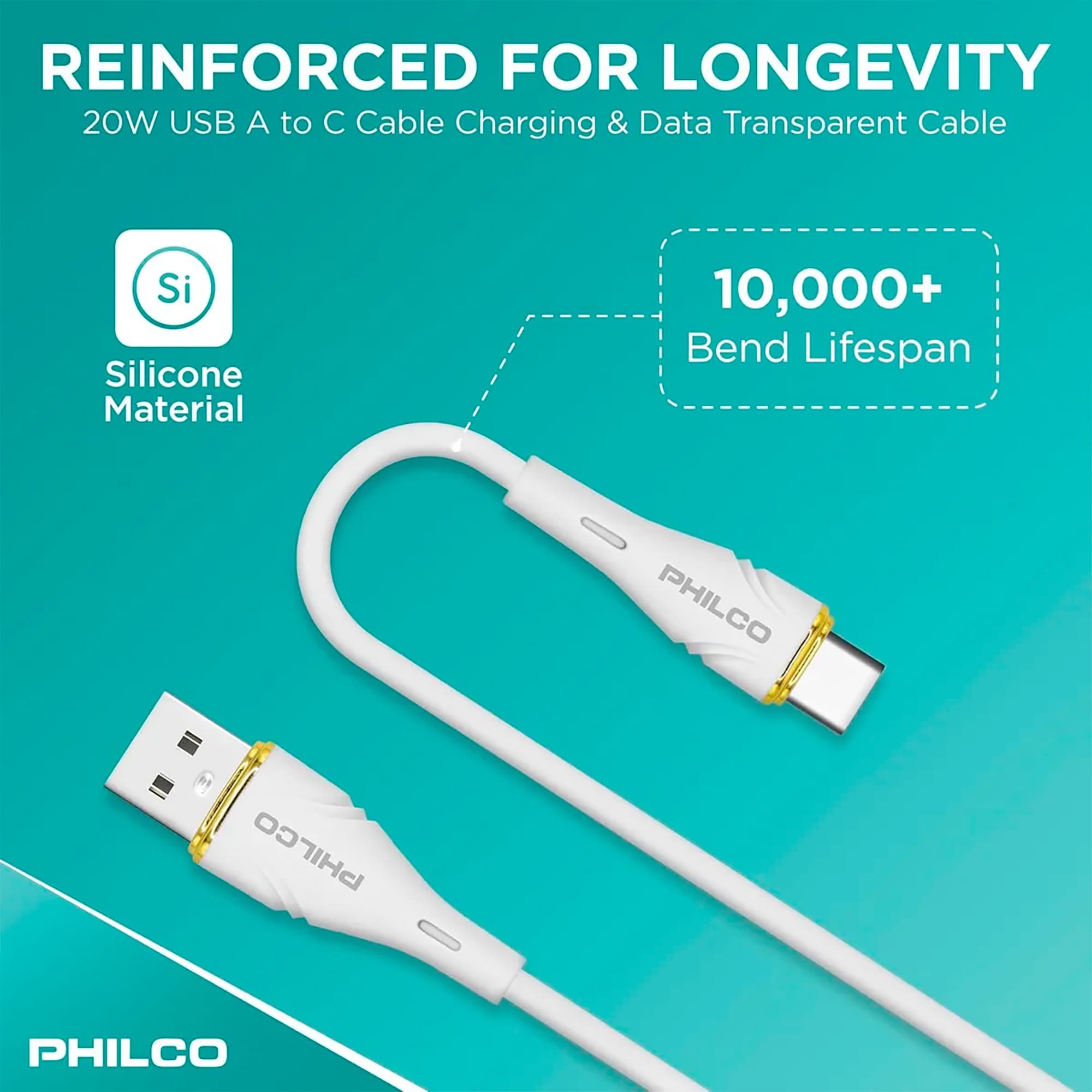 Cable Usb C - Usb A Philco 20w 480mbps 1,2m - 6
