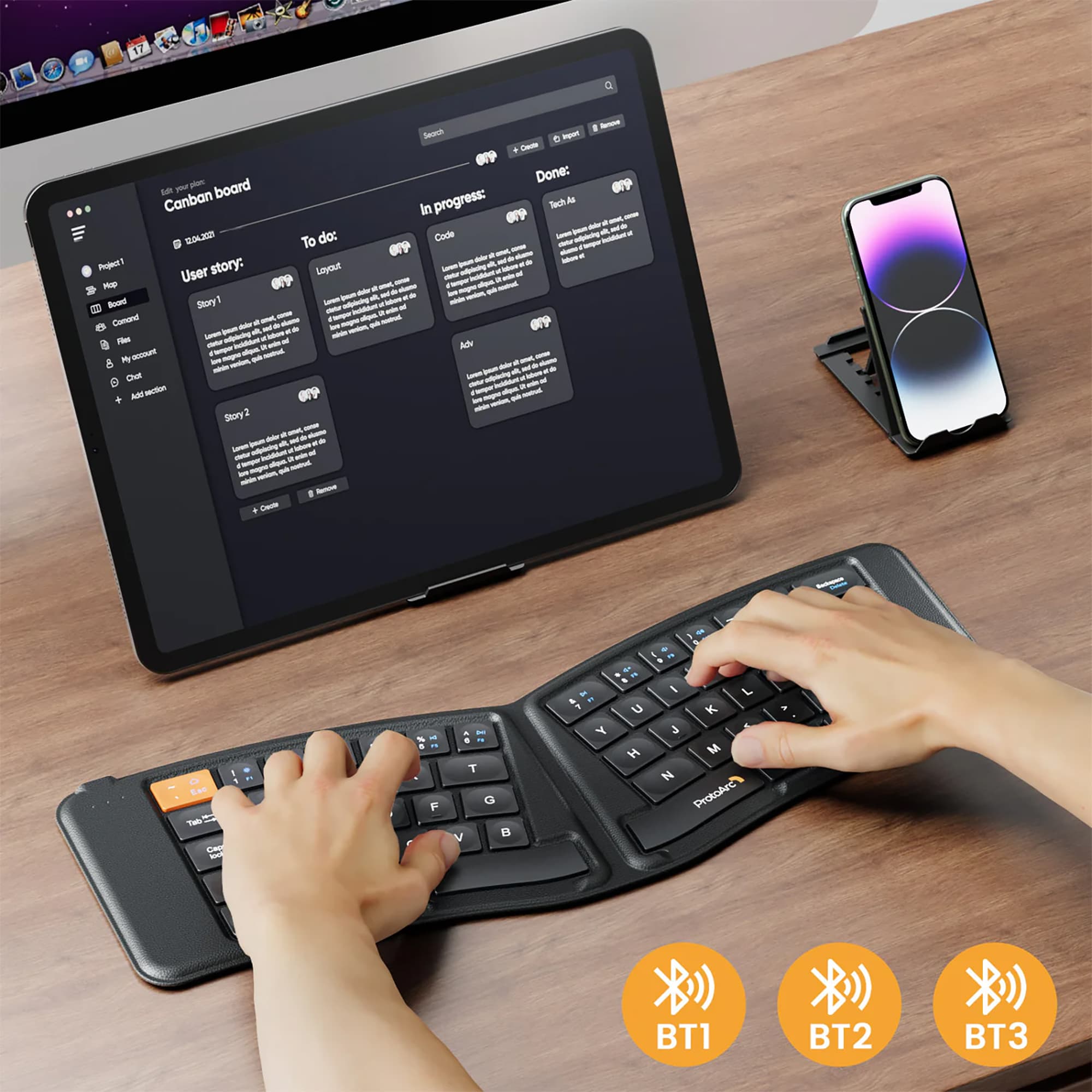 Teclado Ergonómico Plegable Bluetooth ProtoArc Xk03 - 4