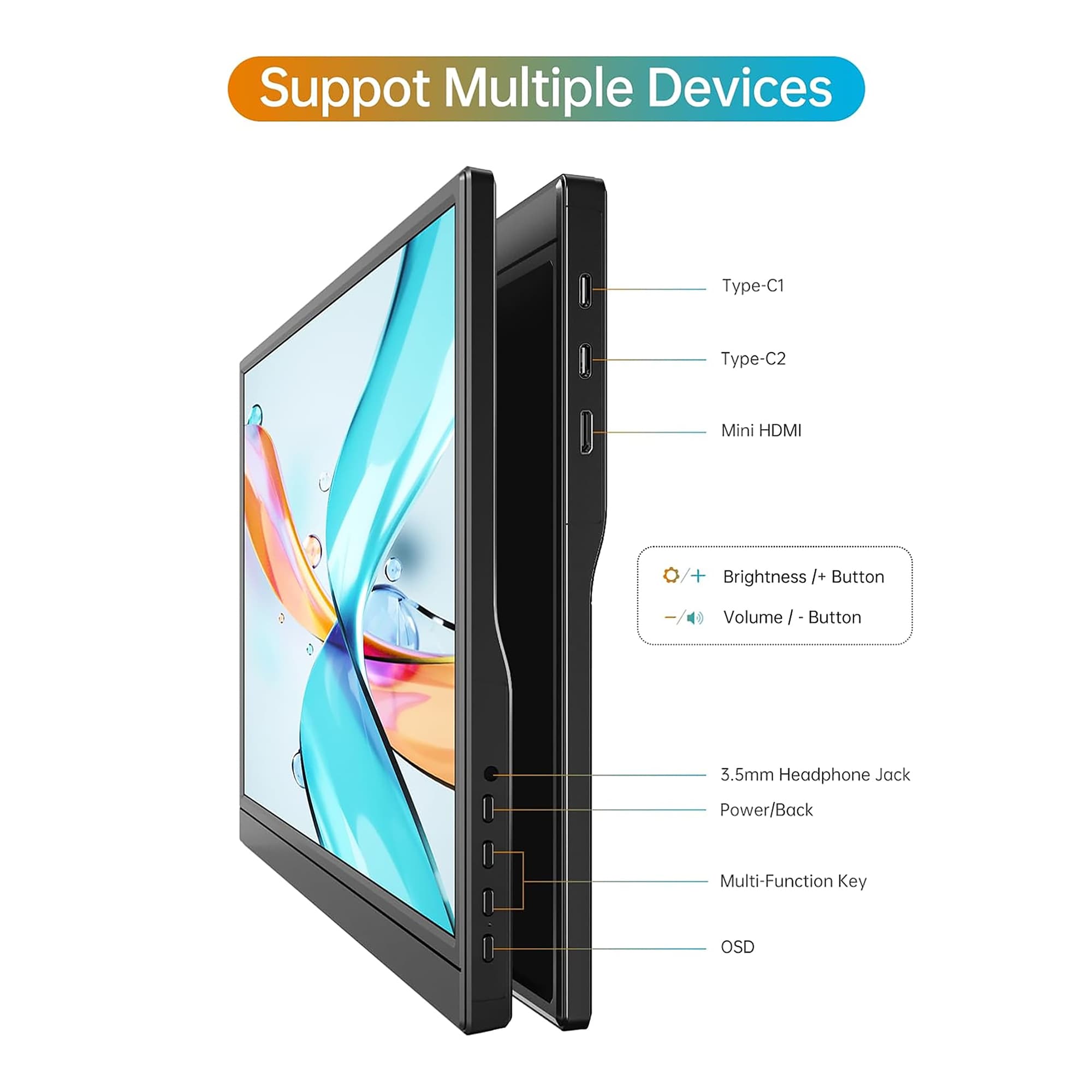 Monitor Portable WCV Pm1563 15,6'' 1080p Soporte Integrado - 4