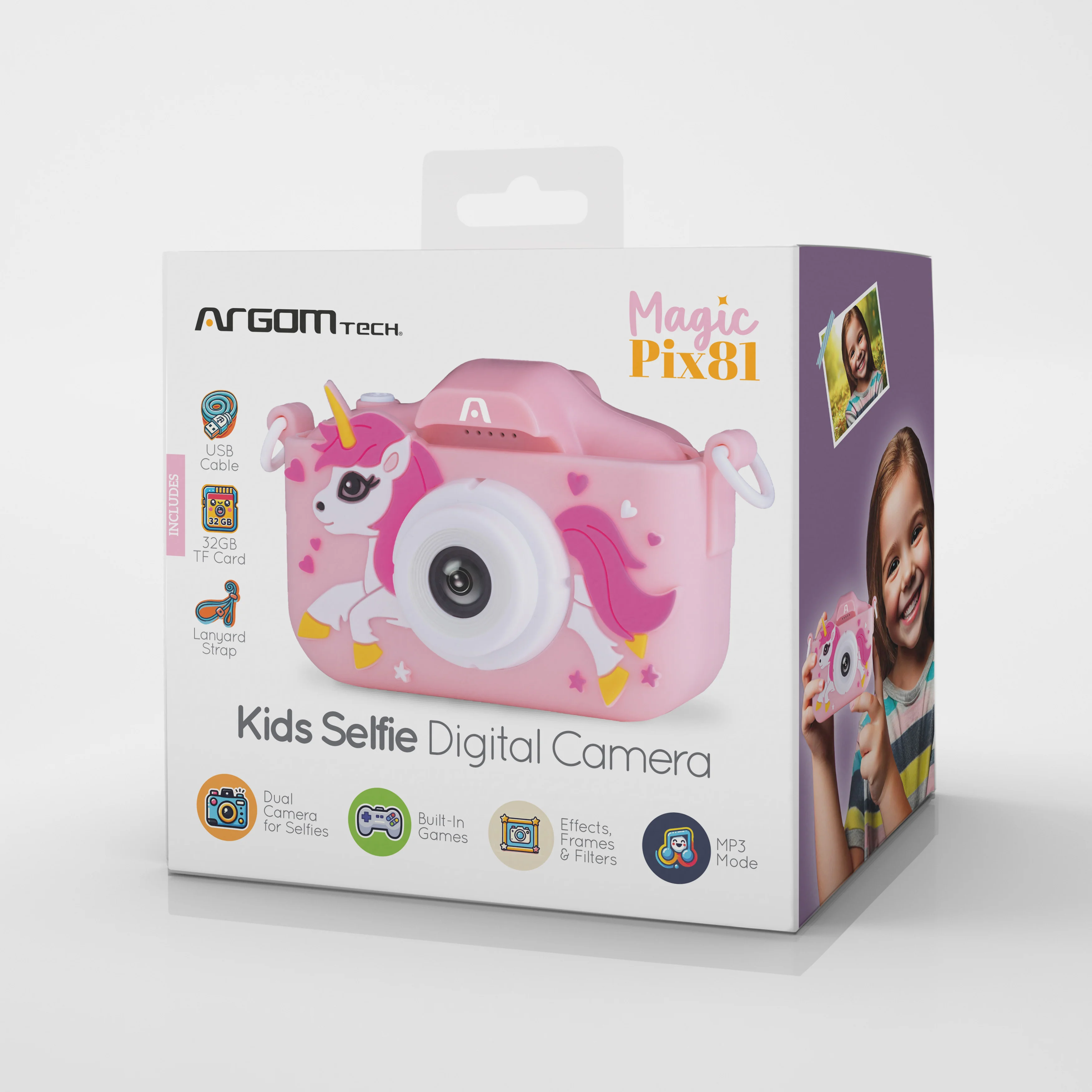 CAMARA DIGITAL SELFIE PARA NIÑOS DOBLE LENTE ROSA ARGOM - 2