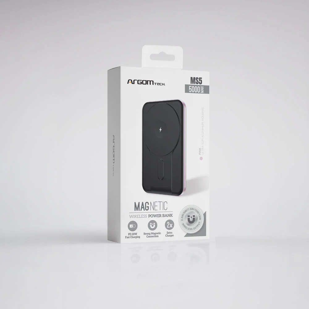 POWER BANK MAGNÉTICO 5000MAH ALUMINIO PINK ARGOM