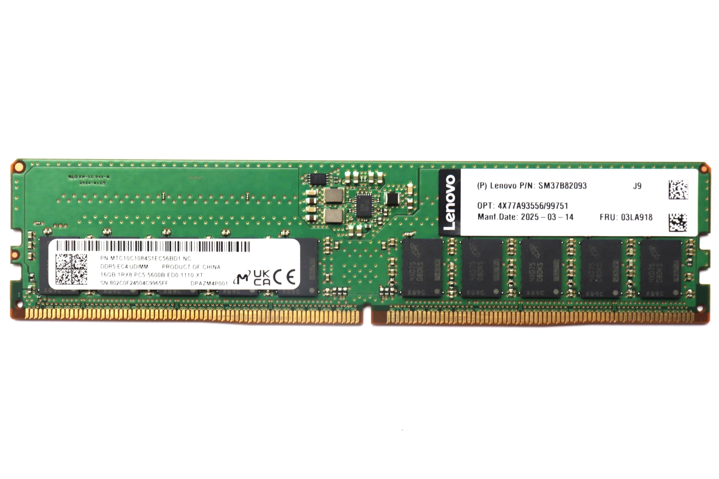 THINKSYSTEM 16GB TRUDDR5 5600MHZ (1RX8) ECC UDIMM-A ST45V3