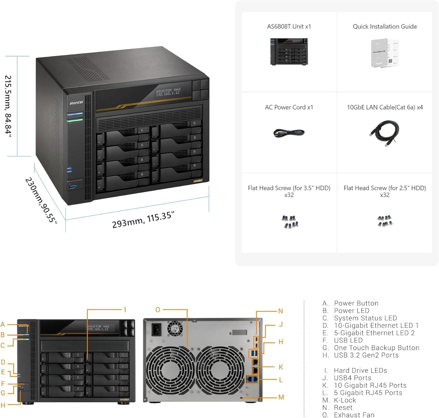NAS ASUSTOR AS6808T 8 BAHÍAS / 16GB DDR5 ECC / AMD RYZEN V3C - 2