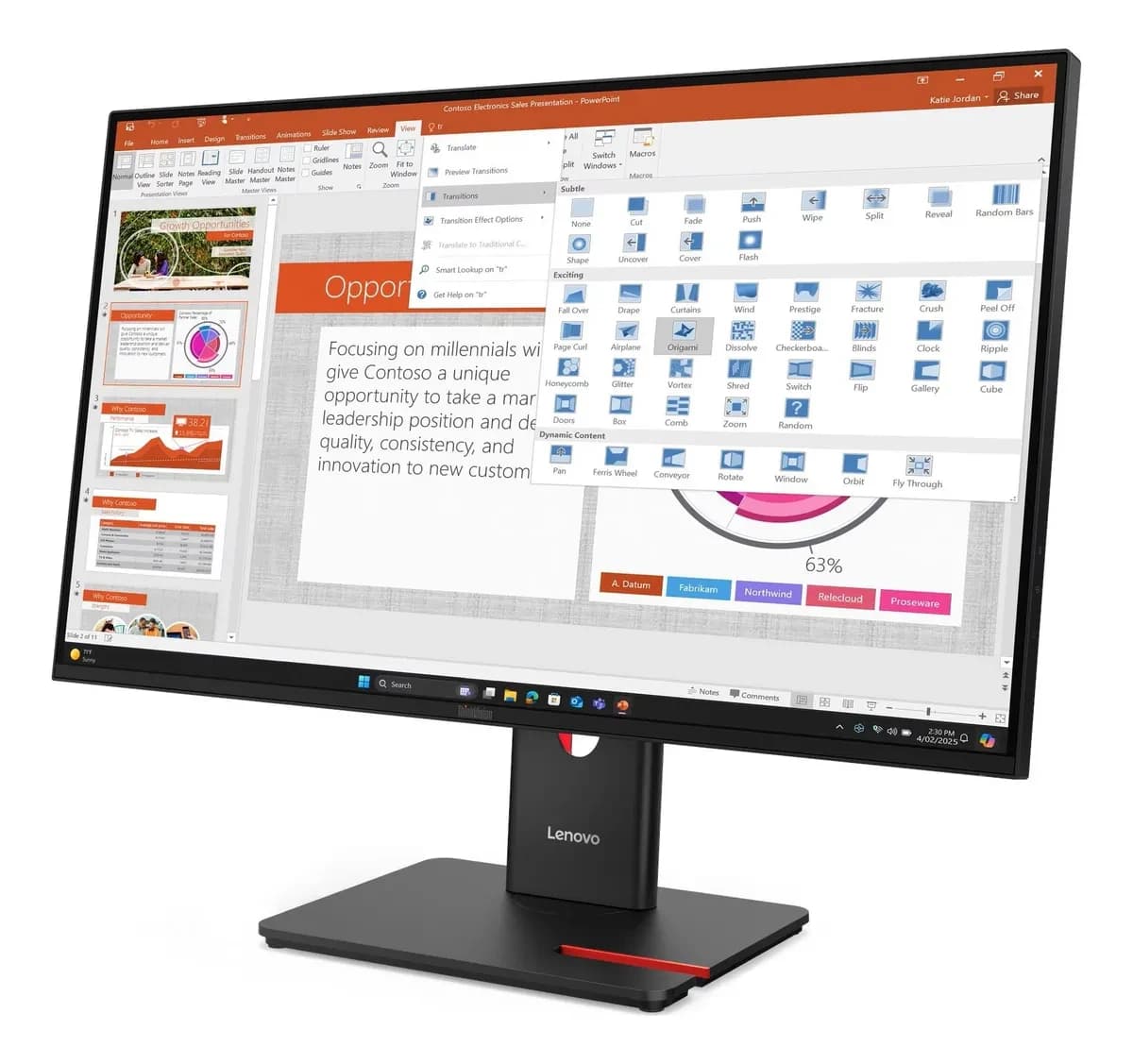 MONITOR LENOVO THINKVISION T24D-40 23.8" FHD DP+HDMI+USB-C+D - 2