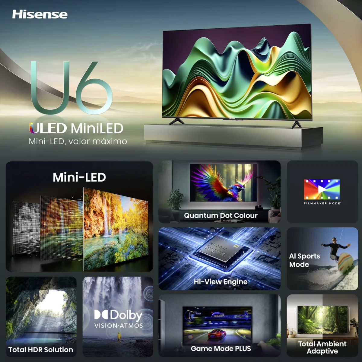 SMART TV HISENSE 55" MINI-LED SERIE U6N 4K ULTRA UHD - 3