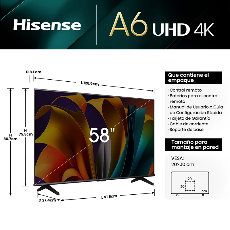 SMART TV HISENSE 58" SERIE A6N  4K ULTRA UHD - 2
