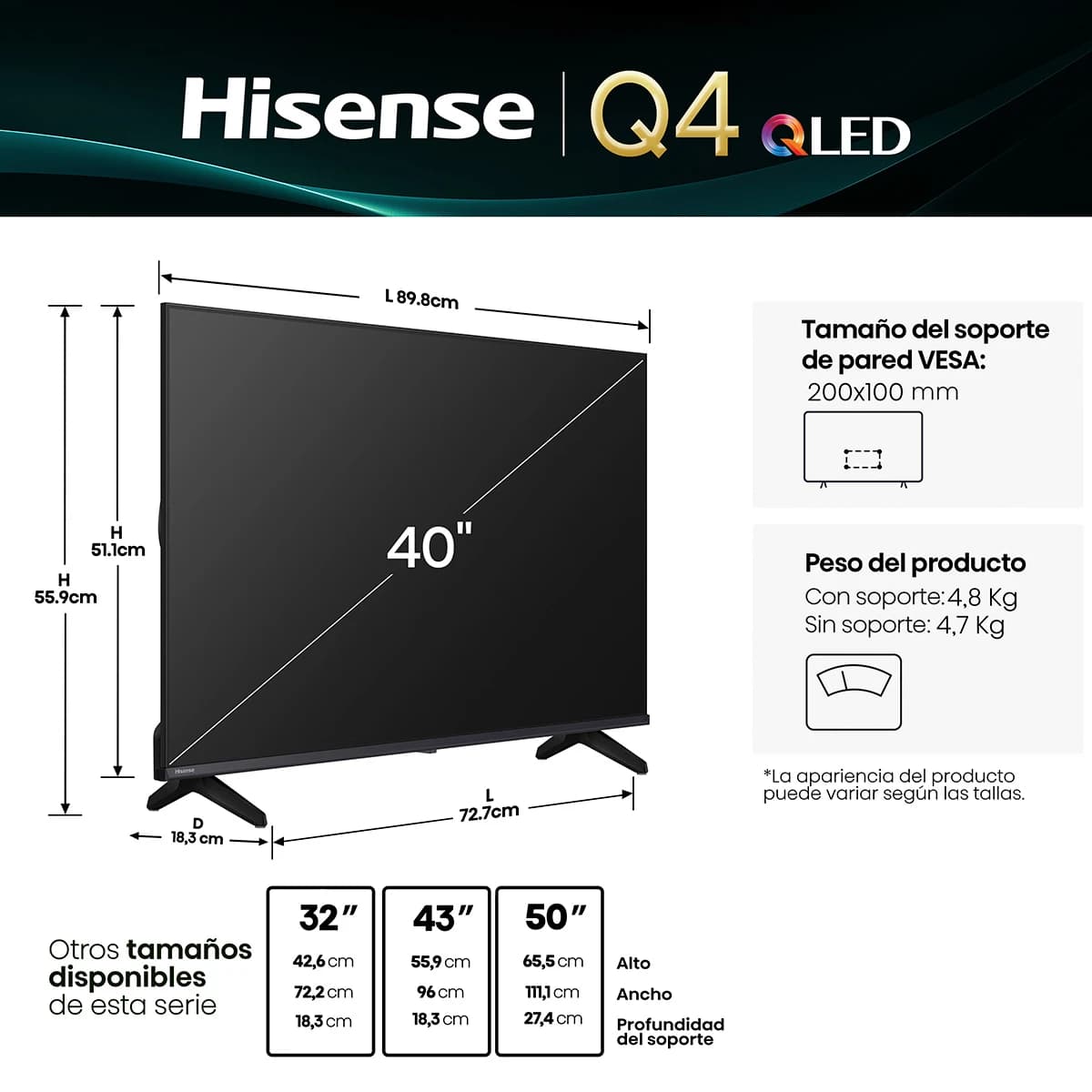 SMART TV HISENSE 40" QLED 4K VIDAA - 4