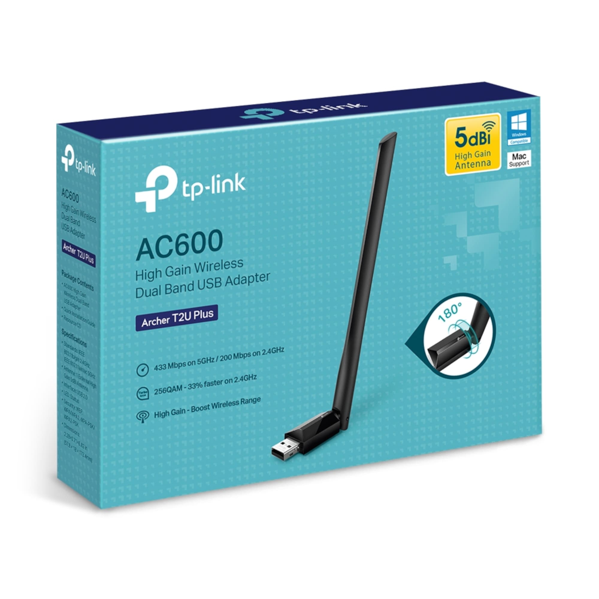 Adaptador de Red Tp-Link Usb Archer T2u Plus Dual Band Ac600 - 5