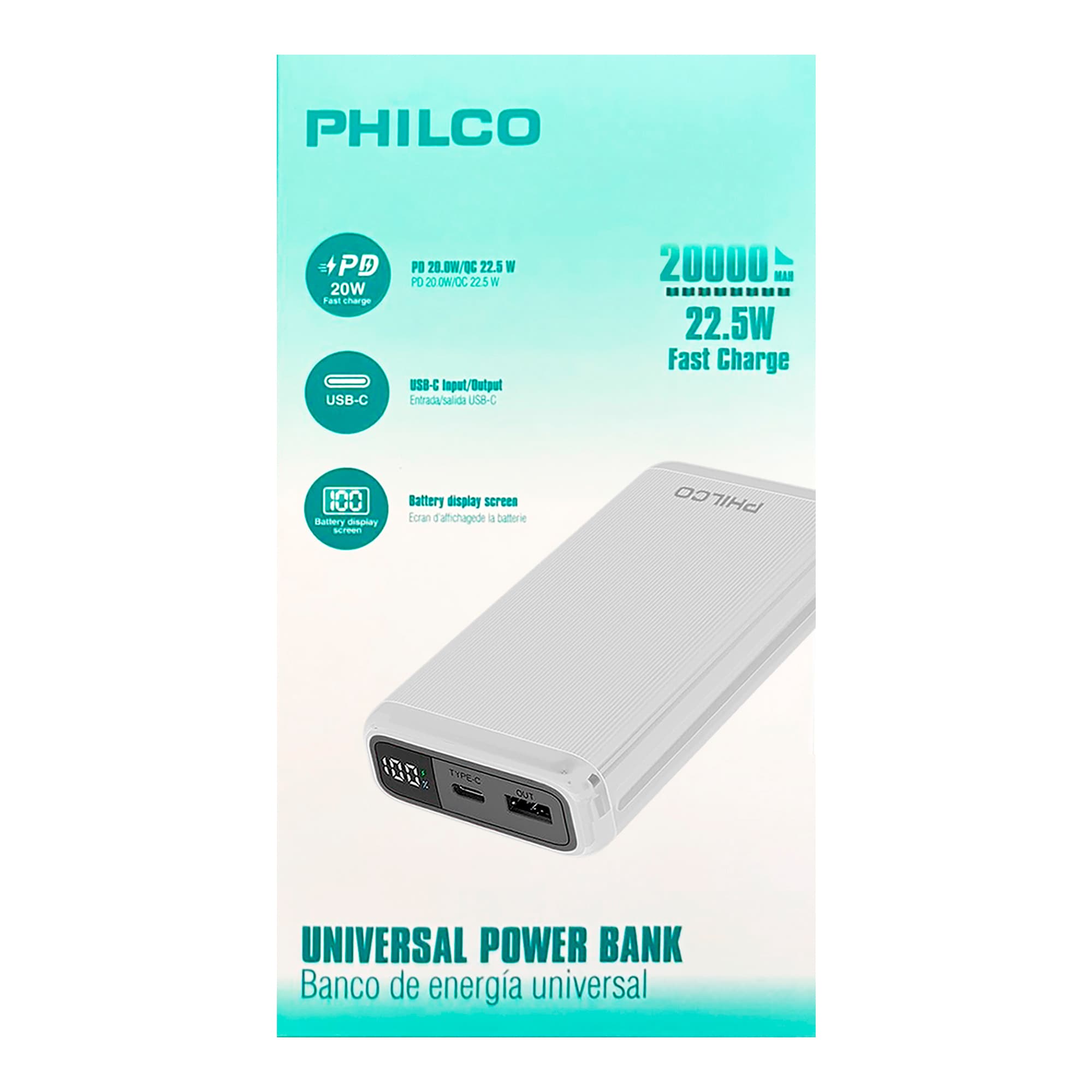 Powerbank Philco 20000mah 1 Usb C / 1 Usb A - 2